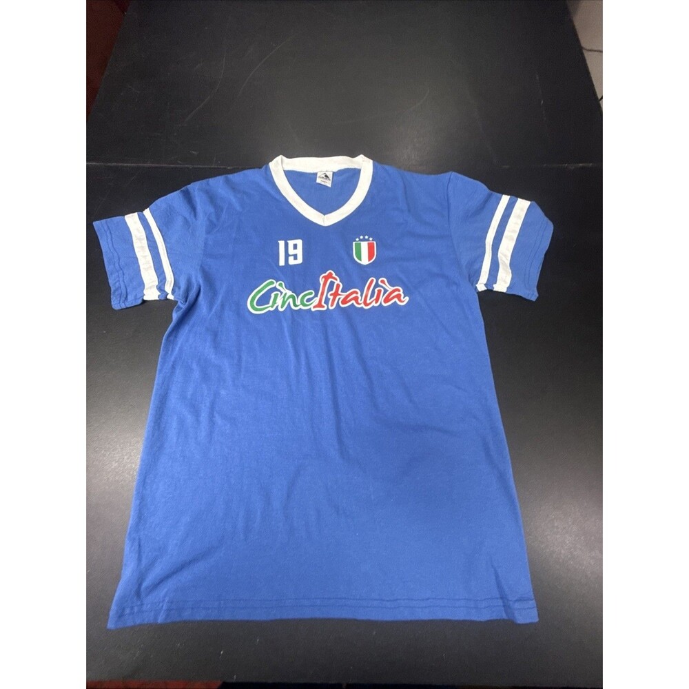 Vintage Mens Italy  Soccer L Blue Short Sleeve
